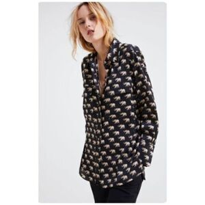 ZARA Elephant Print Long sleeves Button-down Shirt XSMALL